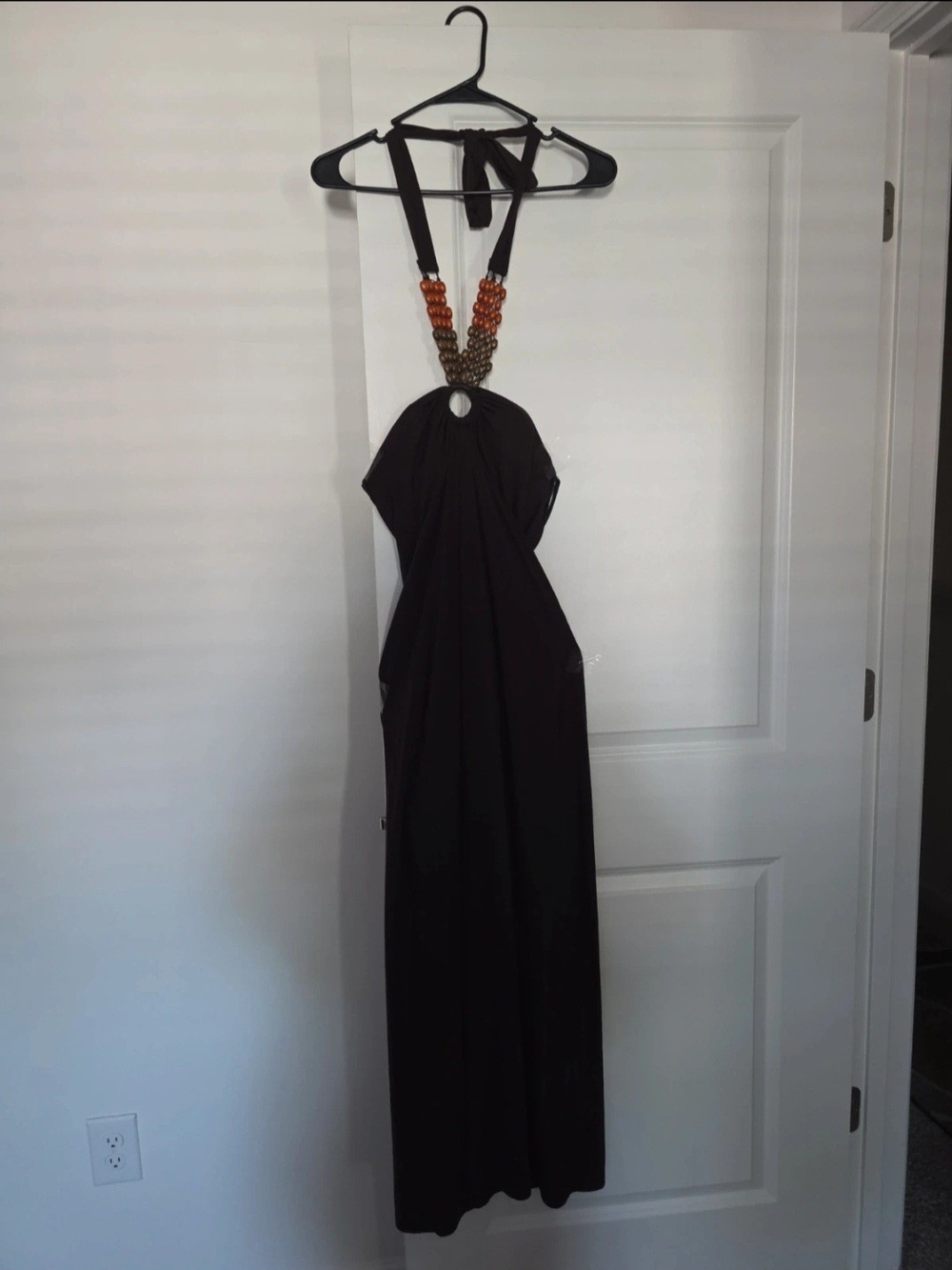 BrownHalter Maxi Dress with Beaded Neckline
